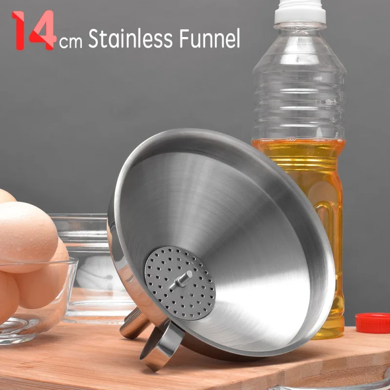 Durable Funnel Stainless Steel Kitchen Oil Honey with Detachable Strainer/Filter Canning Liquid Powder Funnel Removable