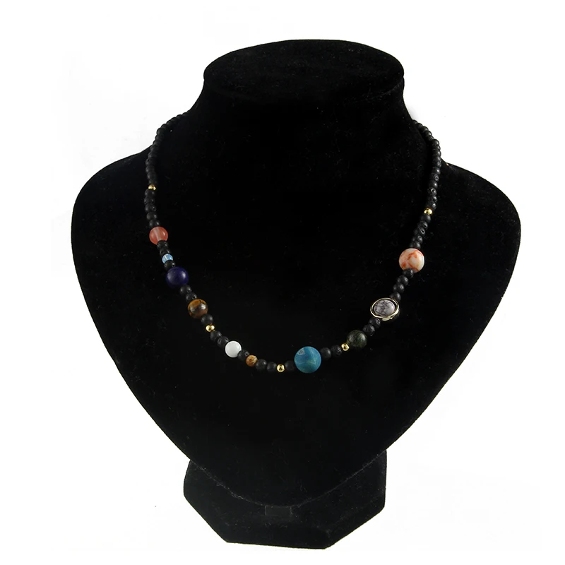 

New Universe Galaxy Eight Planets Short Choker Necklace Natural Stone Beads Necklace Jewelry For Women