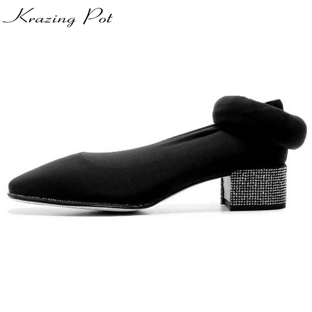 

Krazing Pot hot cow suede stockings Autumn Winter stretch boots med heels round toe crystal heels women over-the-knee boots L1f1