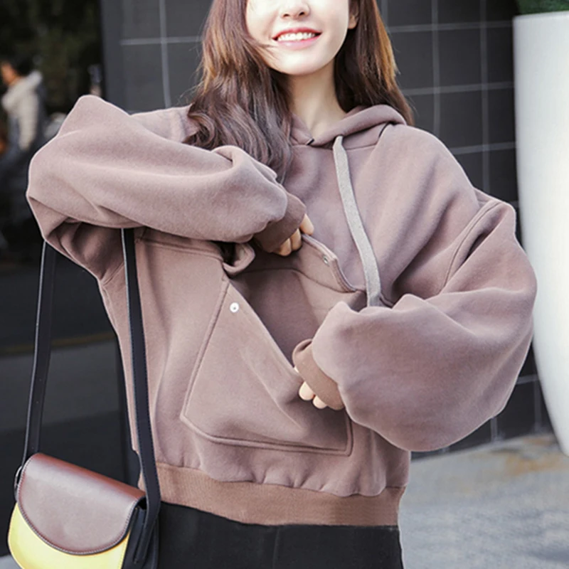 

New 2019 Trendy Casual Sweatshirt Women Hoodie Fashion Cool Version Street Pull Hip Hop Hoodie Women Coffee Black Color