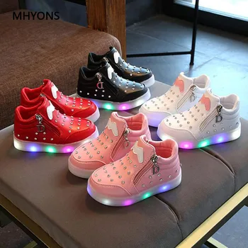 

MHYONS 2018 Fashion Kids Shoes Children's Boots LED Flash Children's Diamond Girls Princess Shoes Outdoor Casual Shoe Size 21-30