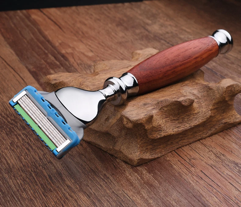 

High-end 5-Layers Blades Manual Razor Red Sandalwood Hanlde Mirror Polished Tradition Men Hand Razor Facial Hair Beard Shaving