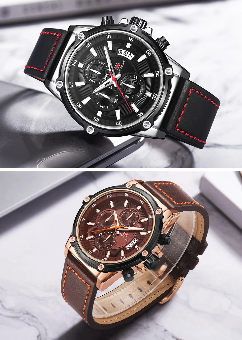 Мини фокус модные мужские часы лучший бренд Роскошные Кварцевые часы кожаный ремешок, календарь хронограф спортивные наручные часы для мужчин