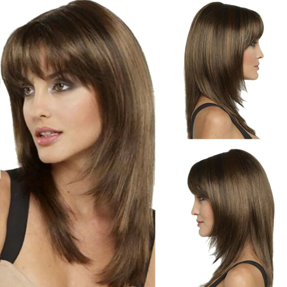 

Gradient Brown Synthetic Hair Wig Short Mix Colors Full Wigs