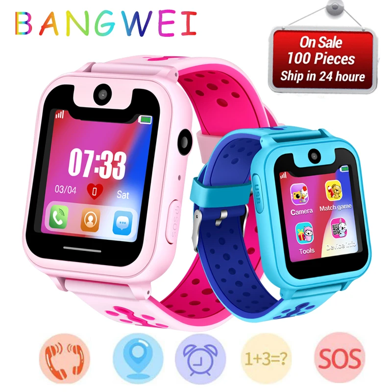 

BANGWEI Children Phone Watch Child LBS Positioning Remote Monitoring Lighting SOS Emergency Phone Kid Smart Watch Voice chat+Box
