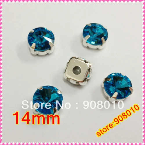 200pcs/lot Aquamarine 14mm Rivoli Crystal Fancy Stone With Claw Setting Sew on crystal beads | Дом и сад