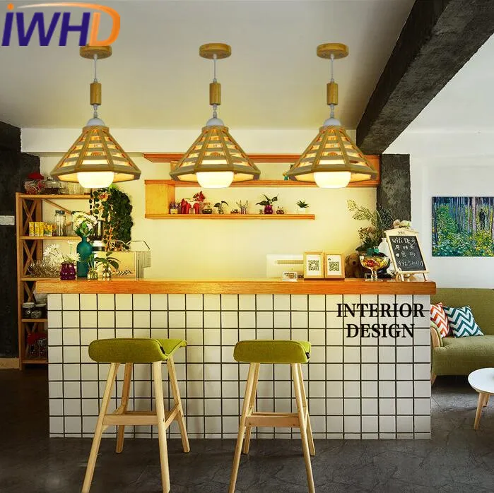 Iwhd Estilo nórdico madera LED Lámparas colgantes creativo lámpara colgante de cristal moderno hogar Iluminación lámparas lampara pasillo iluminacion