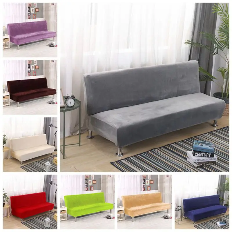 Folding Soft Sofa Bed Cover No Armrest All-inclusive Slip-resistant Couch Stretch Slipcover Winter Plush Gray | Дом и сад