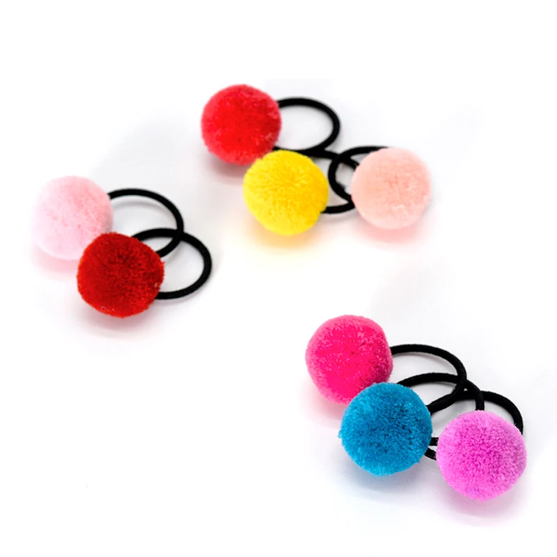 10pcs Girls Elastic Hair Bands Fur Ball Colorful Hair Rope Rings Rubber Bands Ponytail Holder Headwear Hair Gum Hair Accessories