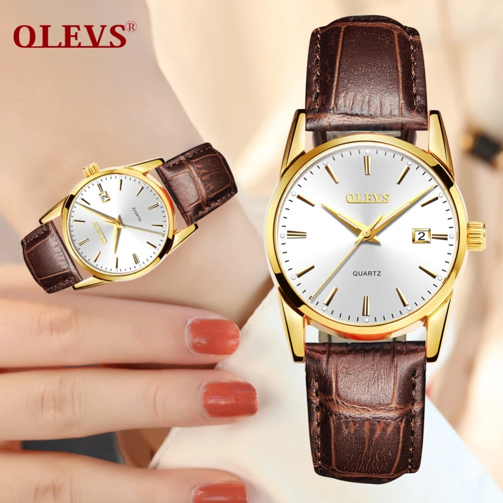 2018 OLEVS, relojes de lujo de marca para mujer, reloj de pulsera de cuarzo dorado, Casual de cuero de moda para mujer, reloj femenino 6898| Relojes de mujer| - AliExpress