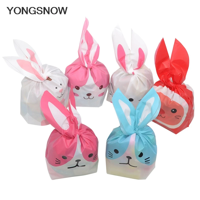 

25pcs Cute Rabbit Long Ear Candy Bags Wedding Favors Easter Party Decoration Gift Bags Bunny Cookie Biscuit Packaging Supplies