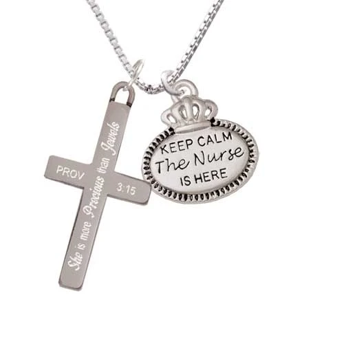 Keep Calm The Nurse is Here - She is More Precious - Cross Necklace (1)