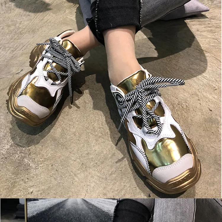 Женская Повседневная обувь в стиле пэчворк; Роскошные брендовые весенние модные кроссовки из натуральной кожи; обувь на платформе; женские белые кроссовки; Chaussure