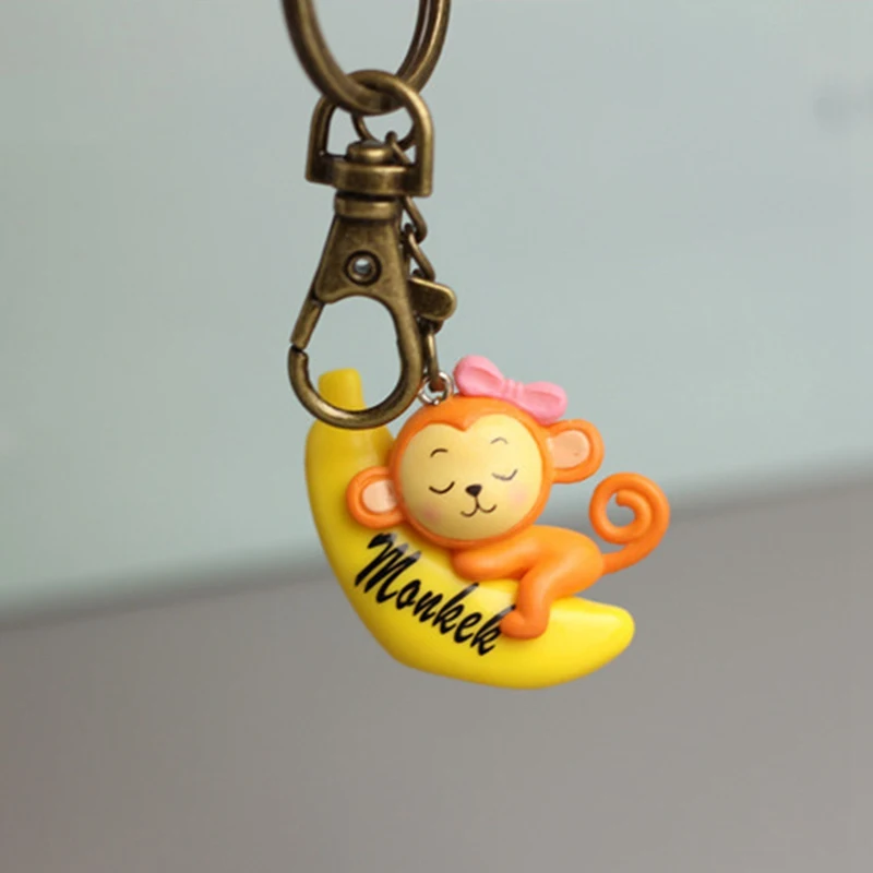 New Mode Style Cute Banana Monkey Keychain Random Color Lovely Plastic Monkey Riding Bananas