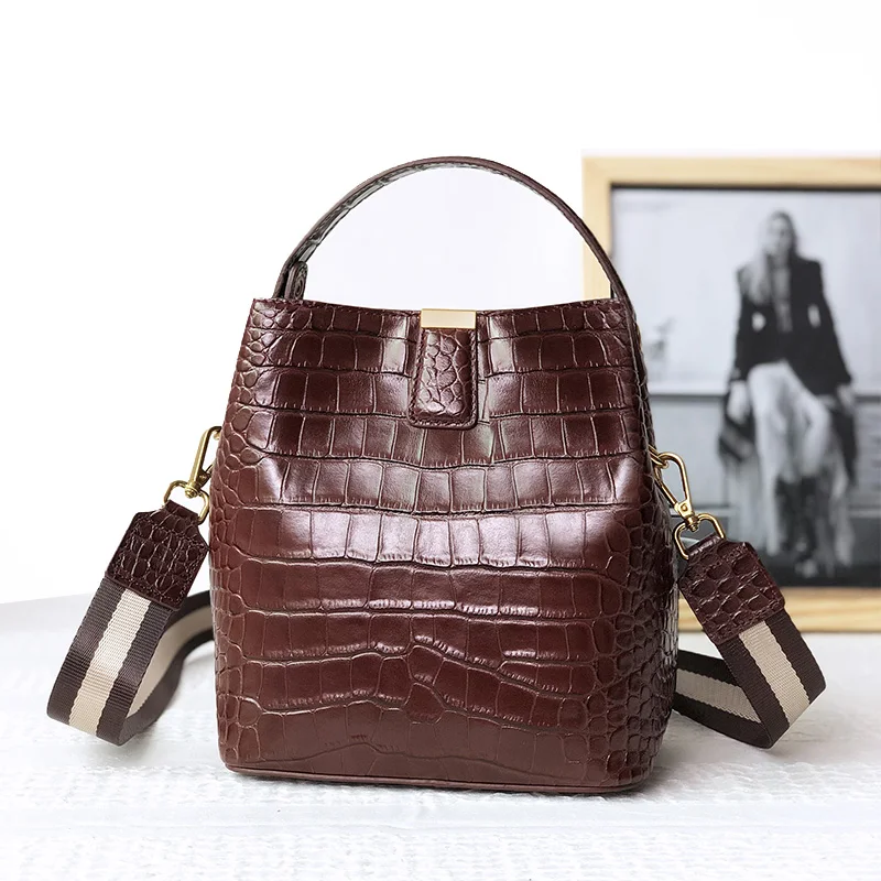 Новая сумка-Кроссбоди из натуральной кожи женские сумки-мессенджеры брендовые дизайнерские сумки модные женские сумки через плечо из крокодиловой кожи сумка-мешок - Цвет: chocolate