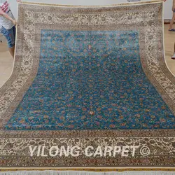 Yilong 9,25 X12. 25' Vantage Хереке шелковый ковер Большой Антикварный темно-синие ручной ковер из шелка (0340)
