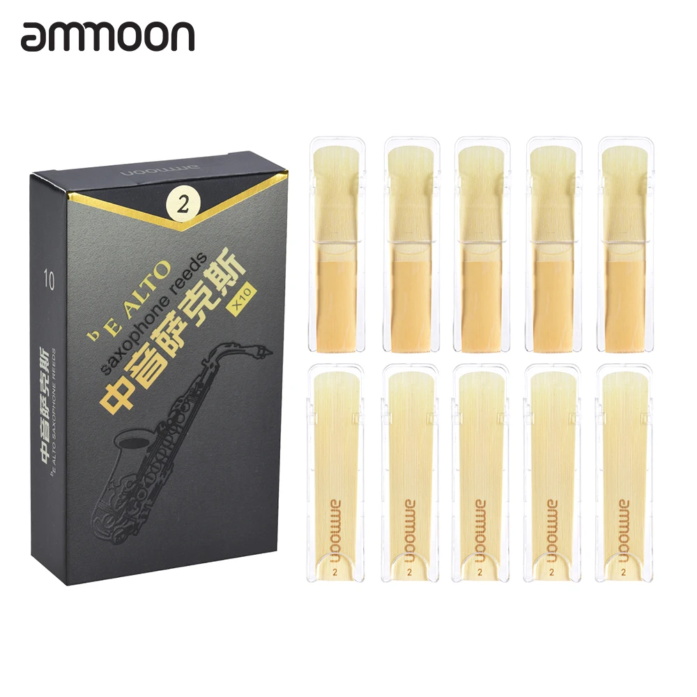 

ammoon 10pcs/ Box High Grade Eb Alto Saxophone Reed Sax Bamboo Reeds Strength 2.0/2.5/3.0 Woodwind Instrument Accessories