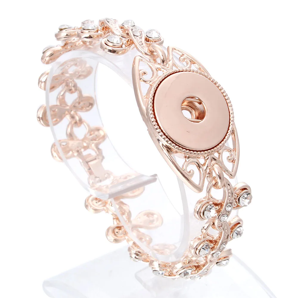

2019 New Rose Gold Snap Jewelry Flower 18mm Snap Button Bracelet for Women Fit Snap Button Jewelry Silver Button Bracelet Bangle