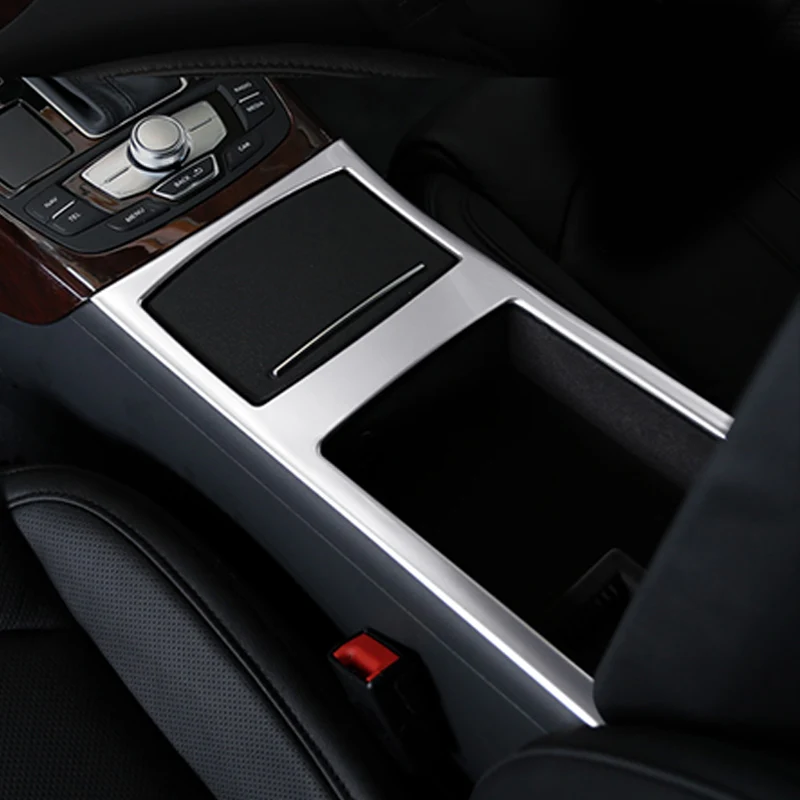 Stainless Steel Center Armrest Cup Holder Frame Cover Trim For Audi A6