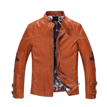 Кожаная мужская куртка с вышивкой, мотоциклетная куртка для мужчин, приталенная куртка из настоящей козьей кожи, верхняя одежда, Короткая Повседневная куртка T30