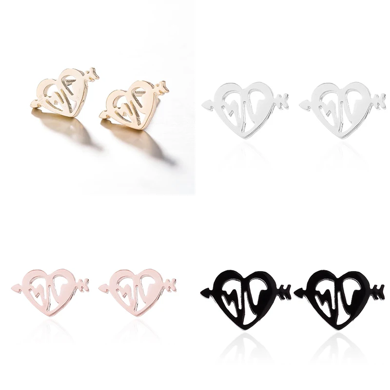 Yiustar New Arrival Romantic Earings for Girls Kids 304 Stainless Steel Stud Earrings Cute Tiny Love Earrings Jewelry Kids Gifts - Окраска металла: ECD Earrings