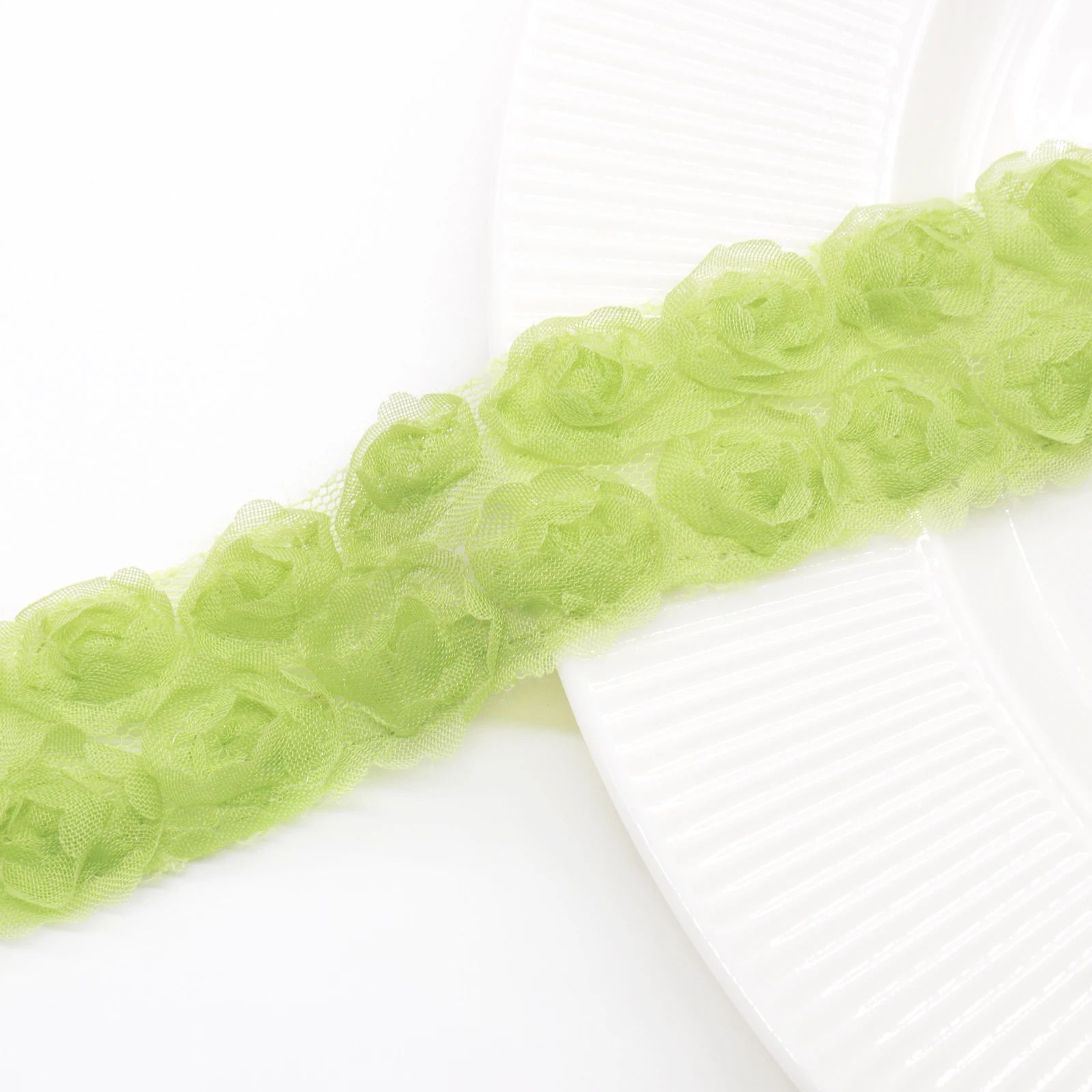 Ручная работа кружевной материал 3 см шифон двойные 3D розы вышитый цветок