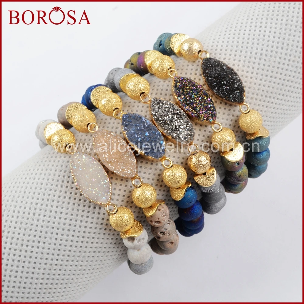BOROSA 5 шт ручной работы Druzy браслеты для женщин золотой цвет маркиза и 8 мм Радуга