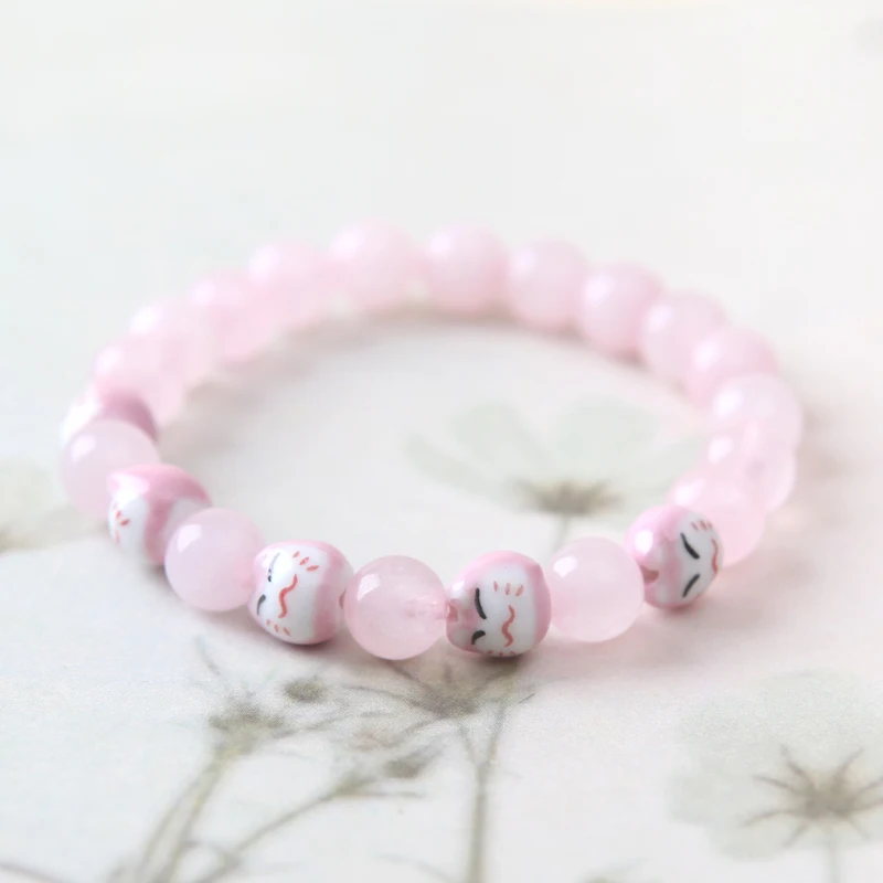 Jingdezhen Porcelain Beads Bracelet Pink Rose Quartz Crystal Jingdezhen Porcelain Beads Bracelet Pink Rose Quartz Crystal Diy Multi Peach Birthday Gift Female Models In Id Bracelets From Jewelry