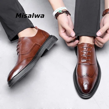 

Misalwa Men's Brogue Dress Shoes Lace-up Breathable Casual Business Leather Shoes British Elegant Men Wedding Ceremony Footwear