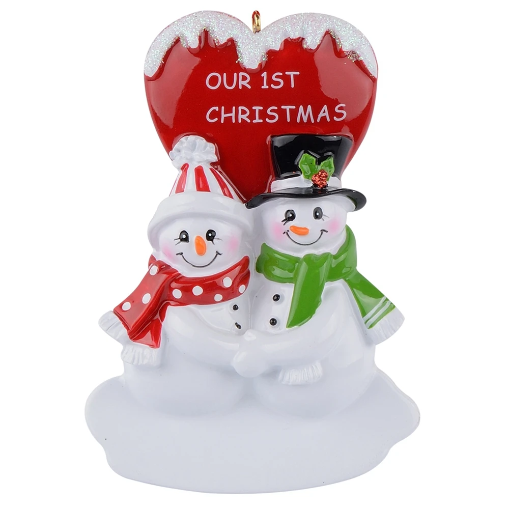 

Our First Christmas Couple Snowman Resin Glossy Hang Personalized Christmas Ornaments For Lover Gifts Home Decor