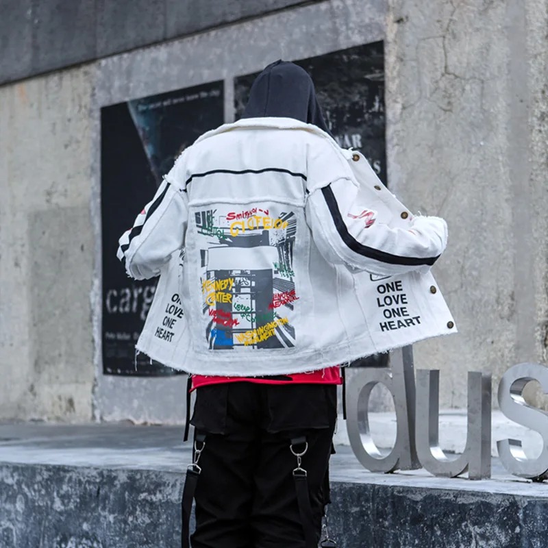 Male Casual Coat Outerwear Couple Shirts Letter Printing Jacket Men Streetwear Hip Hop Casual White Denim Jacket Male Casual Coat Outerwear Couple Shirts Letter Printing Jacket Men Streetwear Hip Hop Casual White Denim Jacket