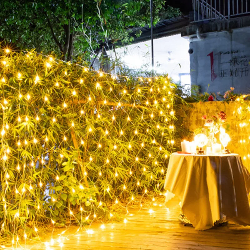 

LED Fishnet Light String Dimming 8 Mode Holiday Party Christmas Wall Outdoor Decoration Colorful Warm Grid Fairy Lights Chanukah