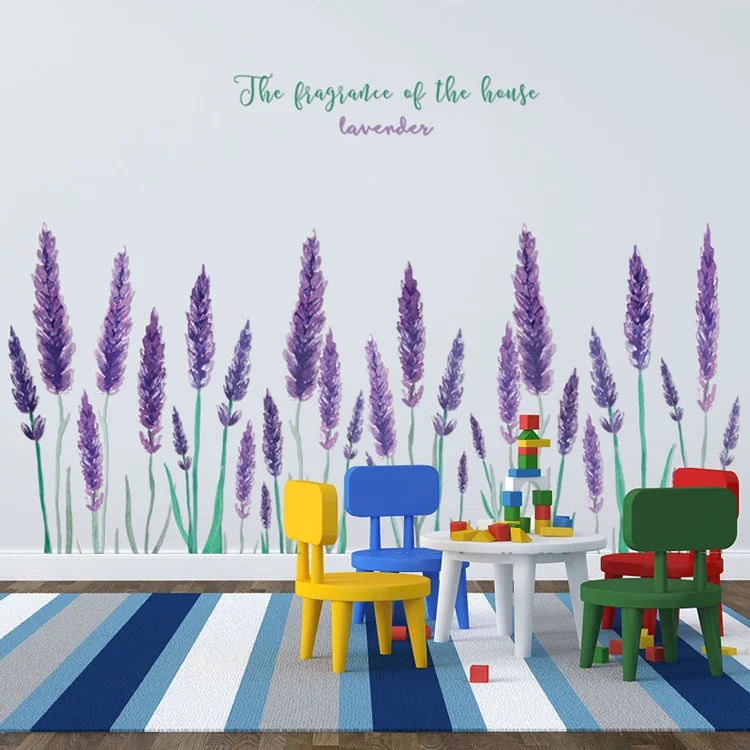 Purple lavender Wall Sticker Living room background home decoration Art Decals romantic Flower stickers Kick line Mural