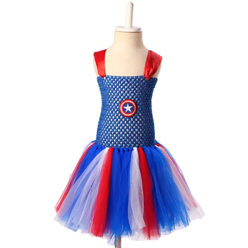 Платье-пачка для девочек в стиле Капитана Америки; детская одежда на Хэллоуин; Детский карнавальный костюм супергероя - Цвет: color 1