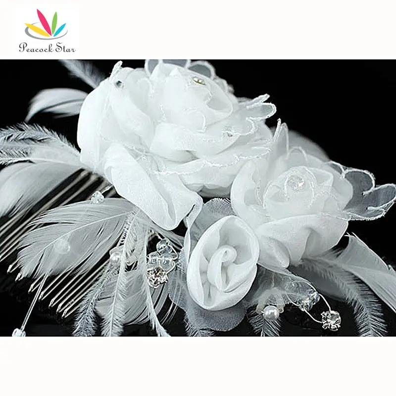 Свадебные для невесты Вечерние качественные белые перьевые тканевые вуалетки расческа для волос розового цвета CT1364