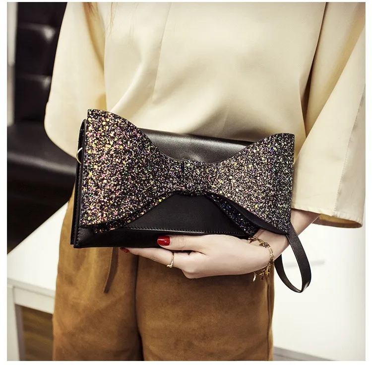 Fashion Bow Women clutch Sparkling luxury lady evening bags chain messenger bag for female Shoulder bag Women's Clutches  (21)