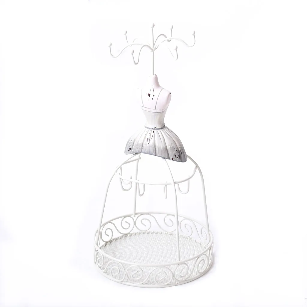 White Metal Wire Frame Vintage Mannequin Jewelry Display Stand Deep Blue