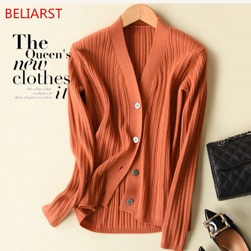 

BELIARST 18 Spring and Autumn New Cashmere Sweater Women V-Neck Knit Cardigan Casual Fashion Knitted Sweater Coat Free Shipping