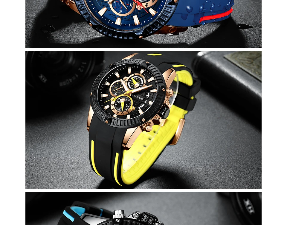 MINIFOCUS модные роскошные часы Для мужчин спортивный хронограф часы Водонепроницаемый кварцевые Для мужчин Военная наручные часы