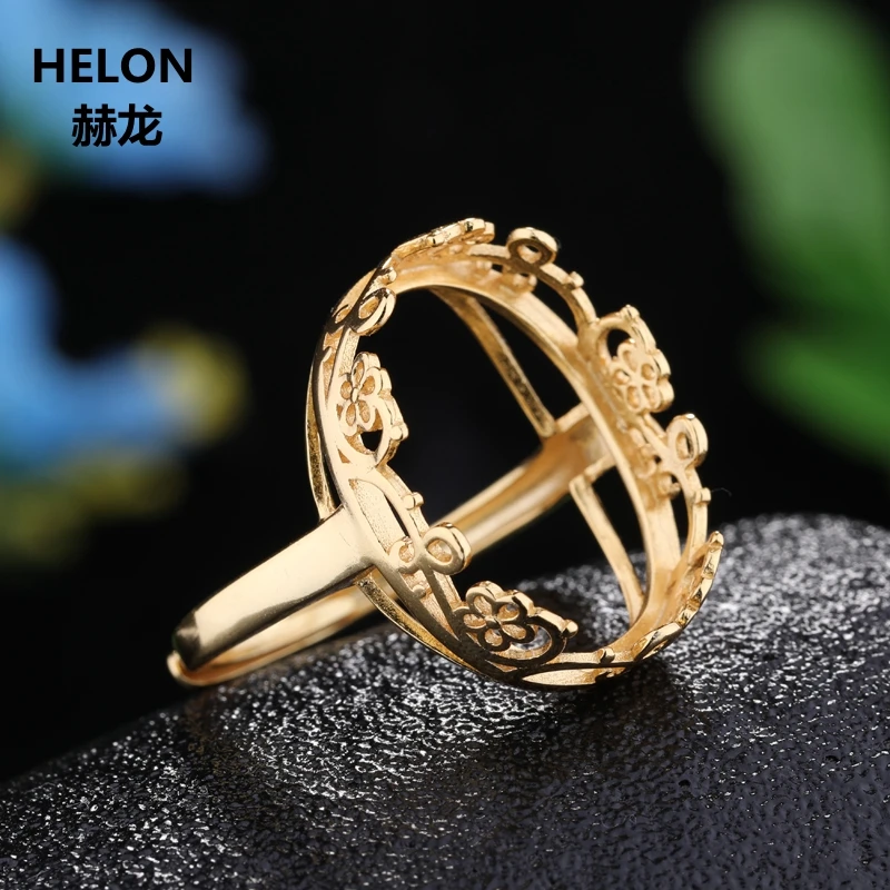 

925 Sterling Silver Women Engagement Wedding Ring Vintage 16x21mm Oval Cabochon Semi Mount Ring Women Wholesale Fine Jewelry