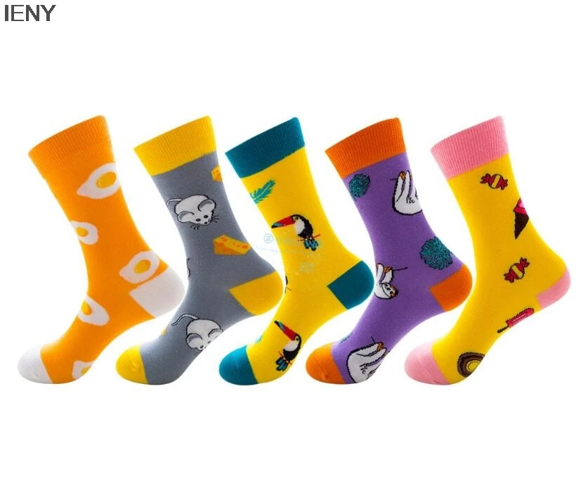 

IENY Colorful Cotton Men's Socks Funny Woodpecker Skating Harajuku Happy Socks Christmas Gifts