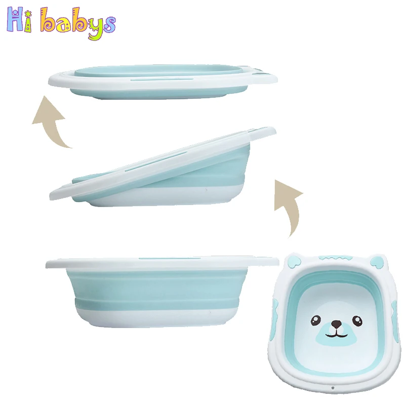 

Portable Baby Bathtub Folding Basin Silicone Washbasin Collapsible Tourism Children Wash Infant Shower Baby Care Cartoon Bear