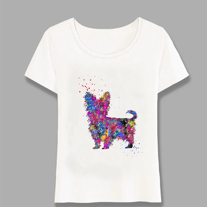 

New Summer Harajuku Women t-shirt Yorkshire Terrier Watercolor Art T-Shirt Hipster Animal Tops Fashion Female Tees Harajuku