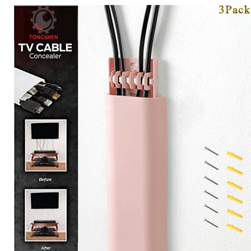 Pink Flat Screen TV Cord Cover Kit Wall Mount TV Cable Concealer Cord Cover Raceway Kit to Hide Cables PP Wiring Cable Duct