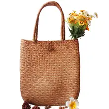 Hand Woven Large Rattan Straw Bag Flower Basket Storage Tote Female Bags Travel Handbag Shopping Braided Hand Bag For Women Girl