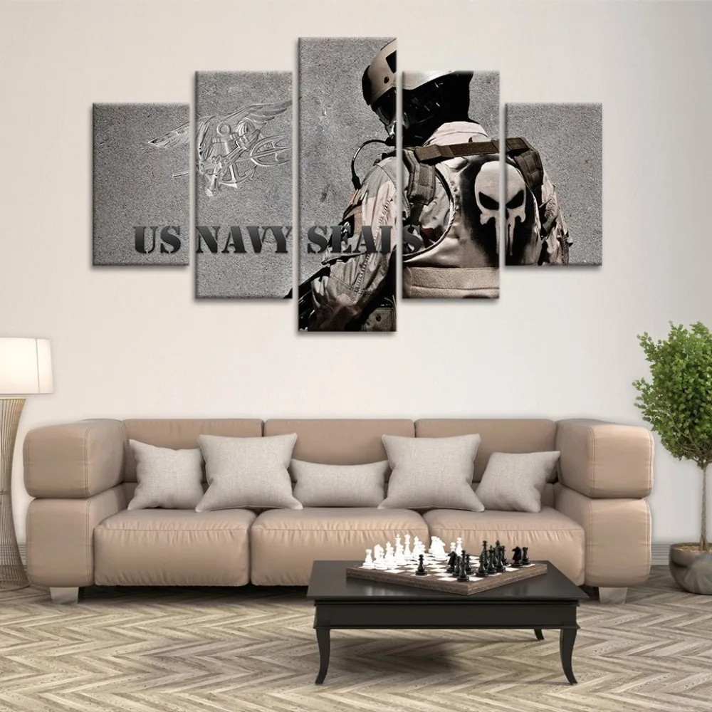 Framed Hd Print 5pcs Canvas Wall Art Abstract Us Navy Painting