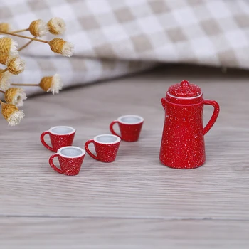 

Dollhouse Miniature Porcelain Coffee Tea Lid Pot Kettle Cups Set Pretend Play Best Gift Girl Doll Kitchen Classic Toy 5Pcs/set