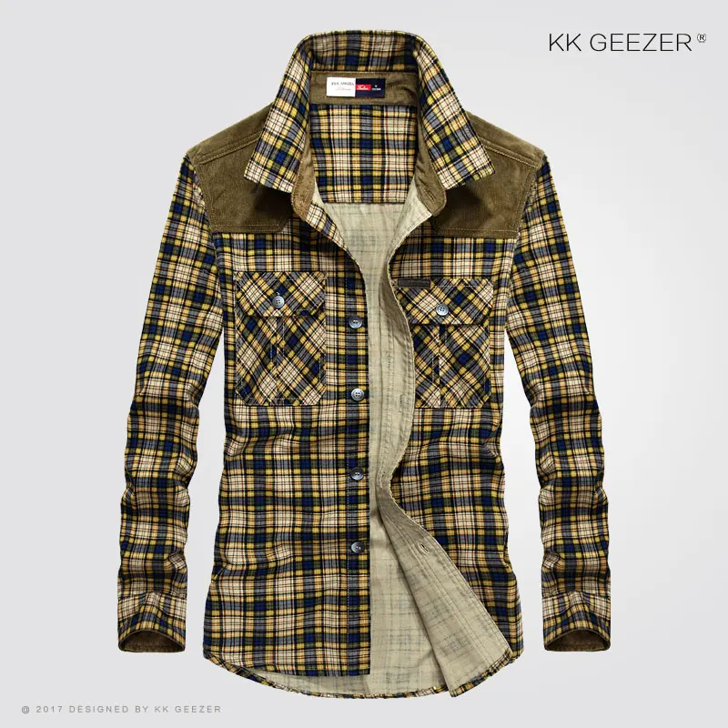  Shirt Men Military Plaid Dress 100% Cotton 2019 Long Sleeve Flannel Mens Shirts Casual Slim Fit Bra