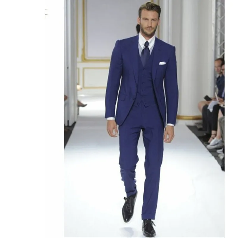 Blue Man Normal Prom Suits Groom Tuxedos Groomsman Blazer Business