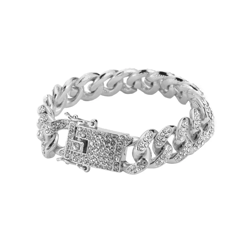 Горячая Распродажа, хип-хоп, Iced Out, Bling CZ, мужской браслет, модный, 18-20 см, длиной 18-20 см, кубинские браслеты, мужские хип-хоп ювелирные изделия, подарки